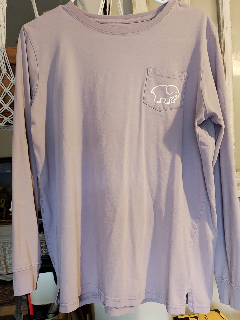 ivory ella Lilac Long Sleeve Pocket Tee with White Elephant